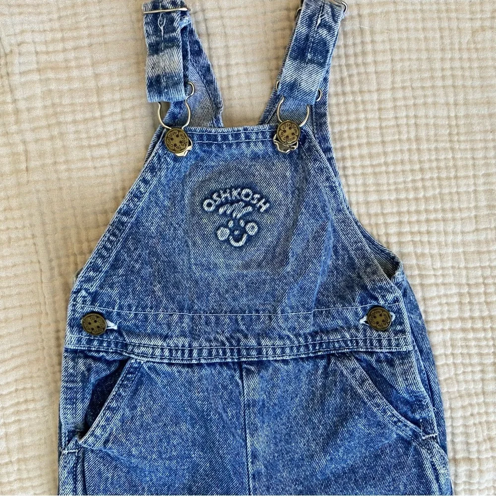 Vtg 80s Oshkosh Acid Wash Denim Overalls Size 18mo Classic Retro Country Blue